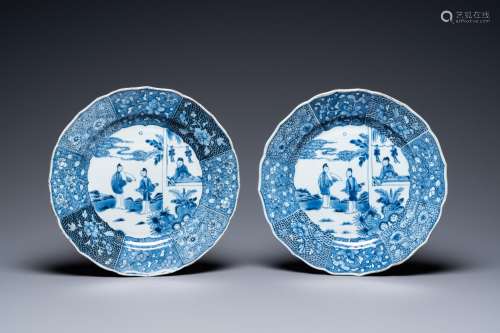 A pair of Chinese blue and white 'Xi Xiang Ji' dishes, Qianl...
