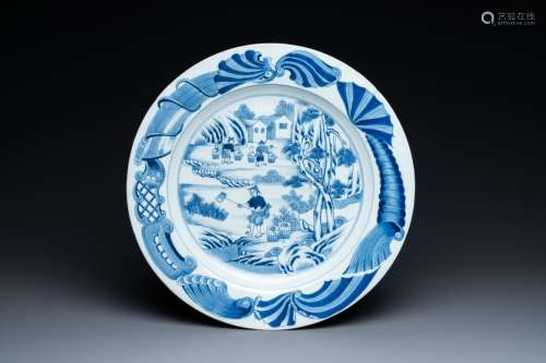 A Chinese blue and white 'tea cultivation' dish, Qianlong