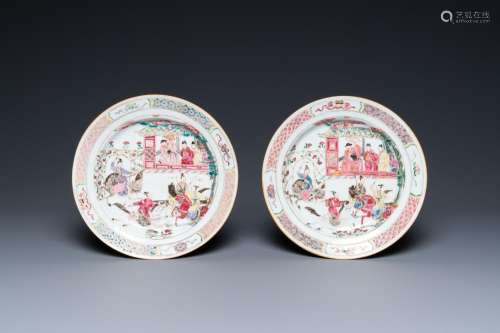A pair of Chinese famille rose 'Emperor Yang' plates, Qianlo...