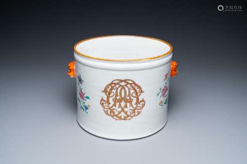 A Chinese gilt-monogrammed famille rose cooler, Qianlong