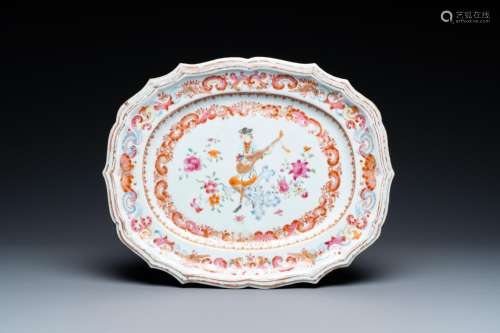 An oval Chinese famille rose dish with a European musician, ...