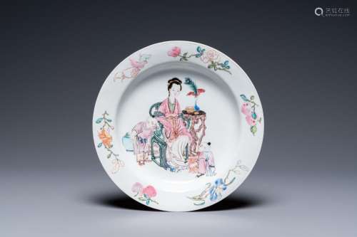 A Chinese famille rose 'ruby back' eggshell porcelain plate,...