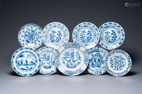 Nine Chinese blue and white plates and dishes, Kangxi/Qianlo...