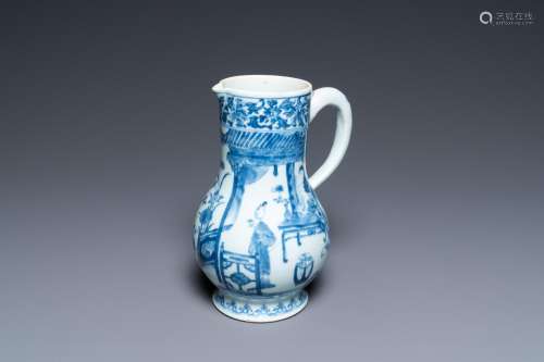 A Chinese blue and white ewer with a lady in an interior, Yo...