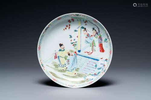 A Chinese famille rose plate with narrative design, Qianlong