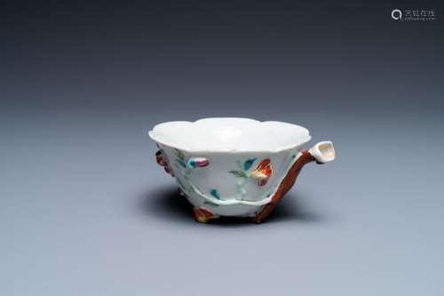A Chinese famille rose relief-decorated libation cup, Yongzh...