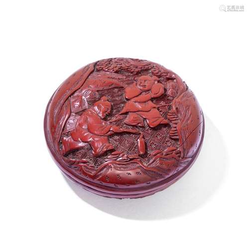 A CINNABAR LACQUER 'BOYS' SEAL PASTE BOX AND COVER M...