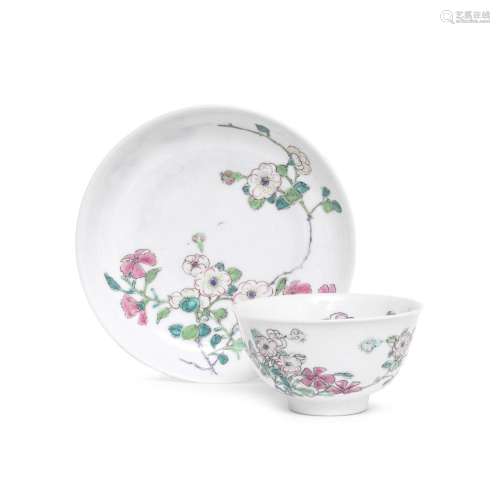 A FAMILLE ROSE 'PRUNUS BLOSSOM' CUP AND SAUCER Yongz...