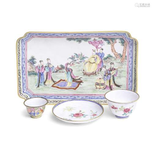 A GROUP OF PAINTED ENAMEL WARES 18th/19th century (4)