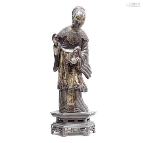 A PAINTED PEWTER MODEL OF A LADY Early 19th century