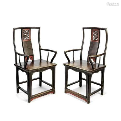 A PAIR OF PAINTED LACQUERED HARDWOOD ARMCHAIRS 19th century ...