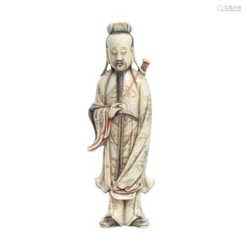 A PAINTED SOAPSTONE CARVING OF LU DONGBIN 18th century
