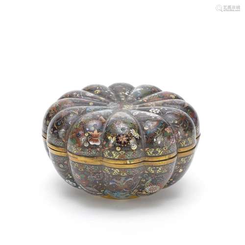 A MELON-SHAPED CLOISONNÉ ENAMEL BOX AND COVER Meiji Period (...