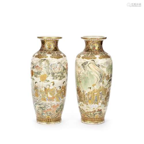 A LARGE PAIR OF SATSUMA ROULEAU VASES Meiji Period (2)