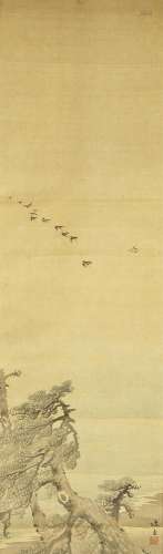 ATTRIBUTED TO ITSUDO 'Flying birds in a coastal landscap...