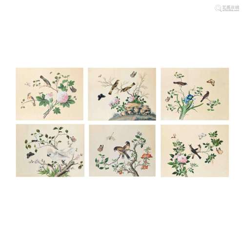 A SET OF SIX CHINESE EXPORT 'BIRDS, FLOWERS AND INSECTS&...
