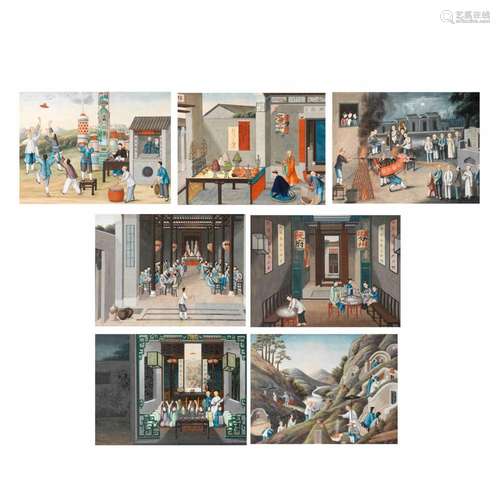 A SET OF SEVEN CHINESE SCHOOL GOUACHE PICTURES 19th century ...