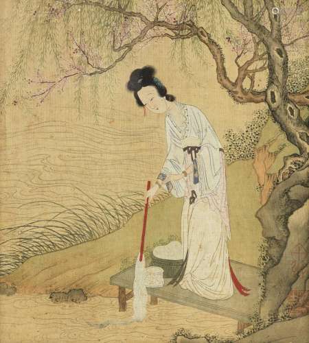 MANNER OF QIU YING, Qing Dynasty Beauty Beside a River