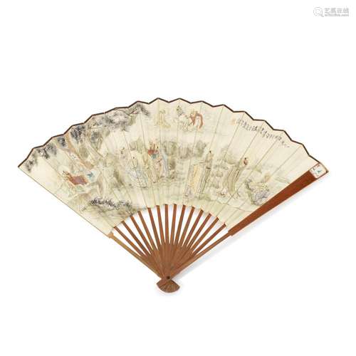 AN 'EIGHTEEN LUOHAN' PAINTED FAN Li Cangshi (1910—19...