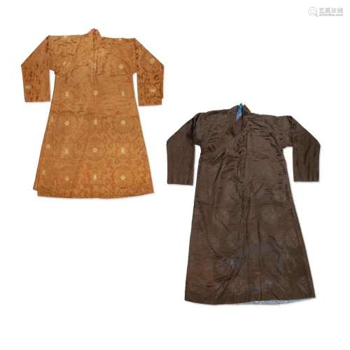 TWO 'DRAGON ROUNDELS' SILK ROBES, CHUBA Early 20th c...