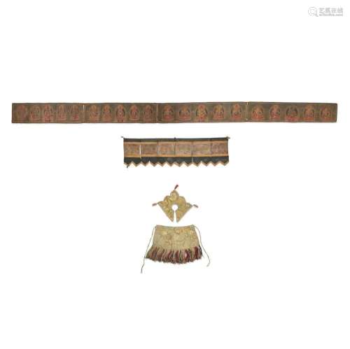 TWO TEMPLE BANNERS AND A MINIATURE COLLAR AND SKIRT Tibet, 1...