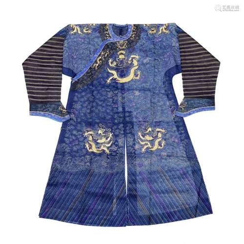 A BLUE-GROUND SILK GAUZE 'DRAGON' ROBE, JIFU 19th ce...