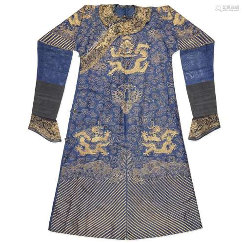 A BLUE-GROUND SILK GAUZE 'DRAGON' ROBE, JIFU 19th ce...