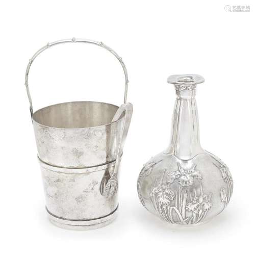 A JAPANESE-STYLE SILVER VASE AND A CHINESE EXPORT ICE PAIL, ...