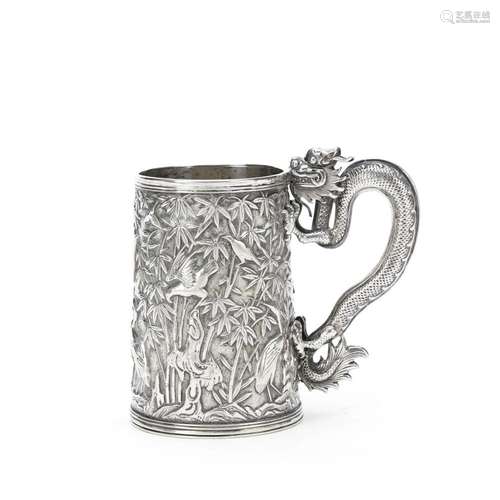 AN EXPORT SILVER TANKARD Mark of Leeching and Qiu Ji, Canton...