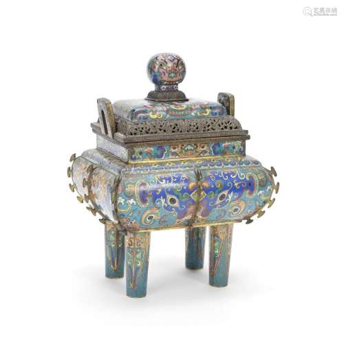 A CLOISONNÉ ENAMEL INCENSE BURNER AND COVER, FANGDING late 1...