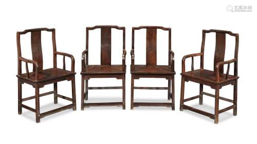 A SET OF FOUR HONGMU 'OFFICIAL'S HAT' ARMCHAIRS ...