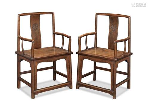 A PAIR OF MING-STYLE HUALI ARMCHAIRS 19th century (2)