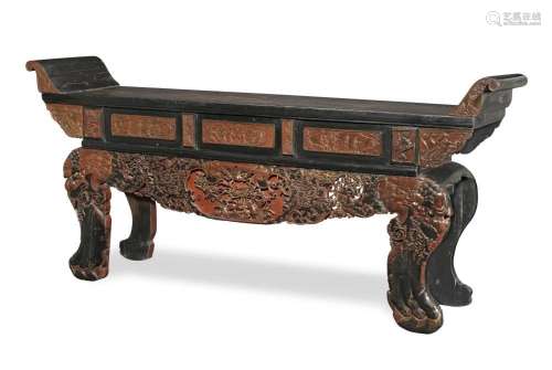 A LARGE LACQUERED HARDWOOD ALTAR TABLE Late Qing Dynasty