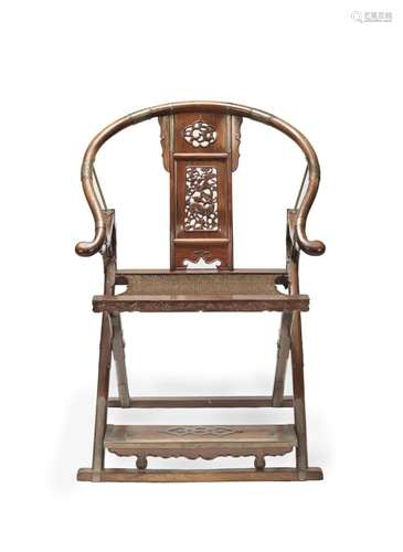 A HUANGHUALI HORSESHOE-BACK FOLDING ARM CHAIR, JIAOYI Late Q...