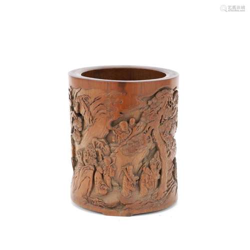 A CARVED BAMBOO BRUSHPOT Late 19th century