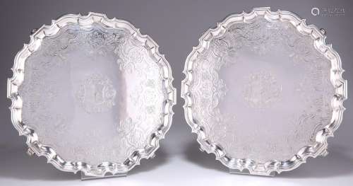 A FINE PAIR OF GEORGE II SILVER SALVERS