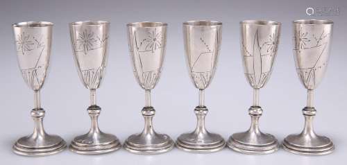A SET OF SIX POLISH SILVER SMALL GOBLETS