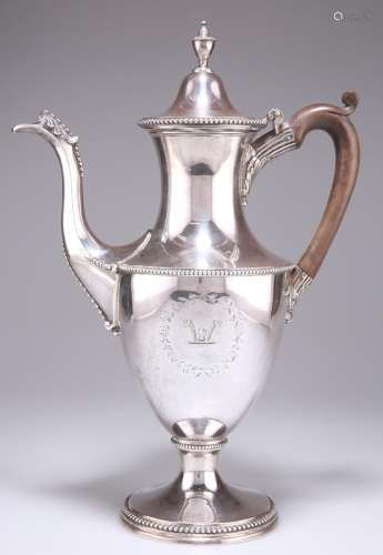 A FINE GEORGE III SILVER VASE-SHAPED COFFEE POT