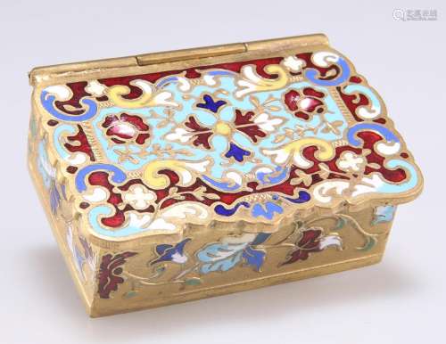 AN ENAMEL DECORATED STAMPS BOX