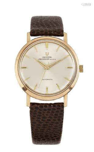 A GOLD PLATED UNIVERSAL GENEVE POLEROUTER WATCH. Circular si...