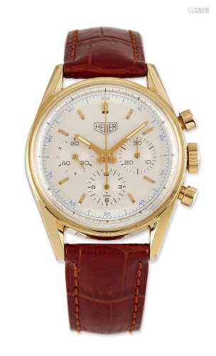 AN 18CT GOLD TAG HEUER CARRERA RE-EDITION WATCH. Circular si...