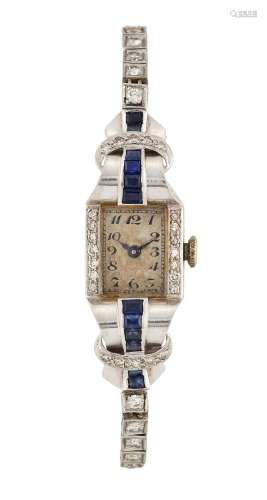 A SAPPHIRE AND DIAMOND COCKTAIL WATCH