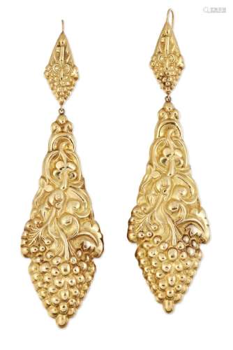 A PAIR OF EXCEPTIONALLY LARGE PENDANT EARRINGS
