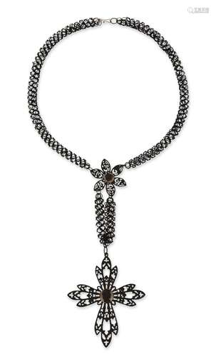 A BERLIN IRONWORK CROSS PENDANT NECKLACE