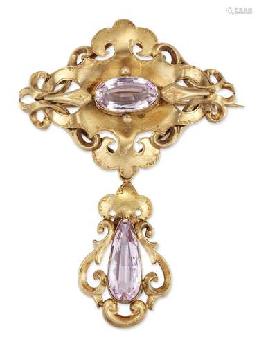 A 19TH CENTURY PINK TOPAZ BROOCH