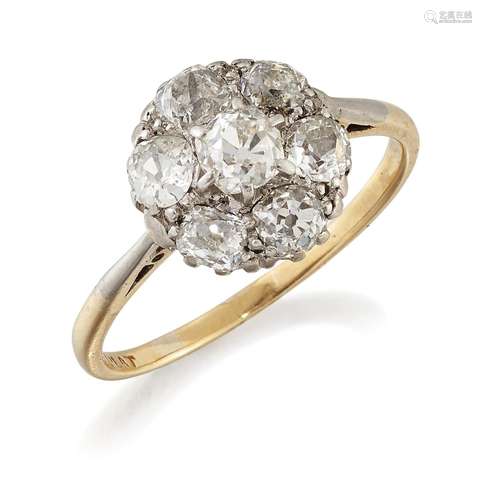 AN OLD-CUT DIAMOND CLUSTER RING