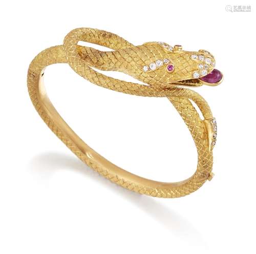 A RUBY AND DIAMOND SNAKE BANGLE