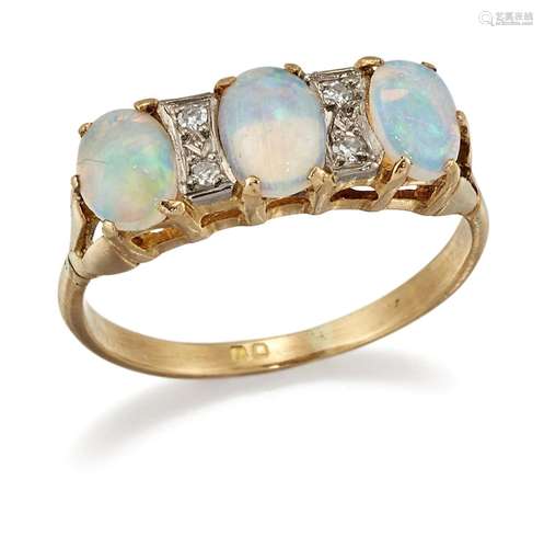 AN OPAL AND DIAMOND RING