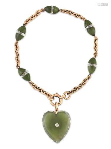 A NEPHRITE AND ROCK CRYSTAL BRACELET