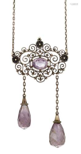 AN AMETHYST NEGLIGEE PENDANT NECKLACE